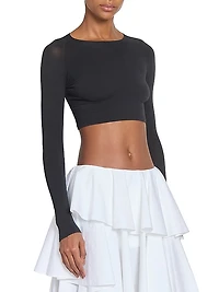 Stretch Knit Crewneck Crop Top
