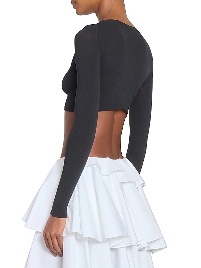 Stretch Knit Crewneck Crop Top