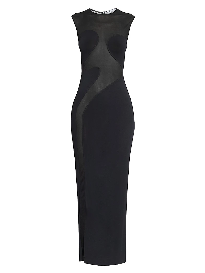 Sheer Silk-Paneled Sleeveless Maxi Dress