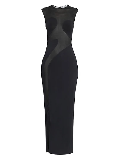 Sheer Silk-Paneled Sleeveless Maxi Dress