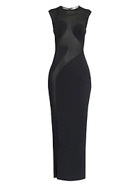 Sheer Silk-Paneled Sleeveless Maxi Dress