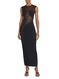 Sheer Silk-Paneled Sleeveless Maxi Dress