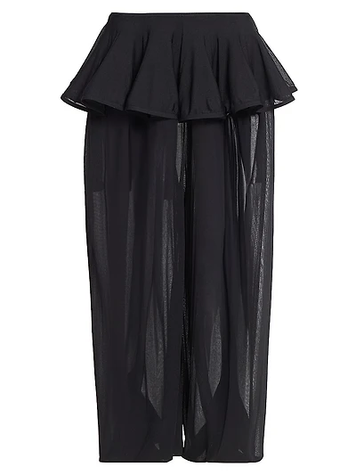 Sheer Crinoline Peplum-Waist Harem Pants
