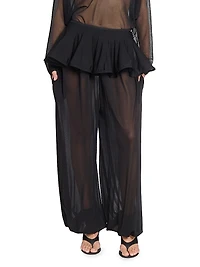 Sheer Crinoline Peplum-Waist Harem Pants