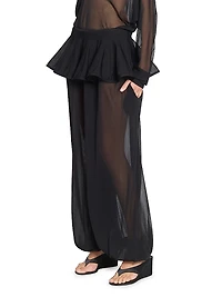 Sheer Crinoline Peplum-Waist Harem Pants