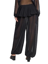 Sheer Crinoline Peplum-Waist Harem Pants