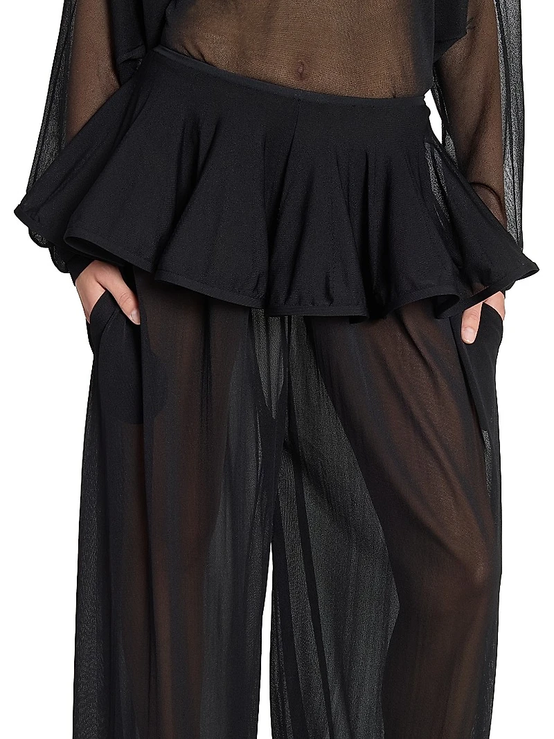 Sheer Crinoline Peplum-Waist Harem Pants