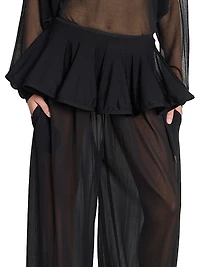Sheer Crinoline Peplum-Waist Harem Pants