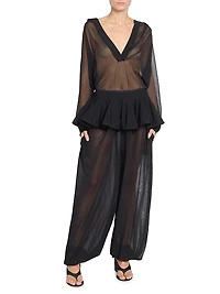 Sheer Crinoline Peplum-Waist Harem Pants
