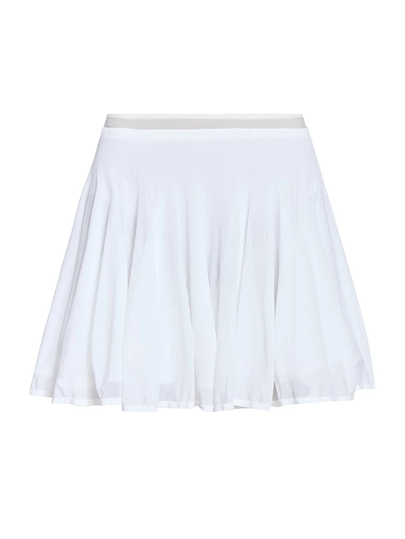 Sheer-Trim Pleated Fit & Flare Skater Miniskirt