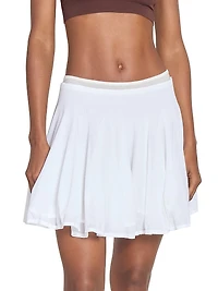 Sheer-Trim Pleated Fit & Flare Skater Miniskirt