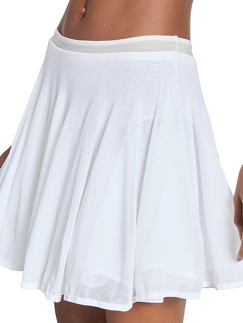 Sheer-Trim Pleated Fit & Flare Skater Miniskirt