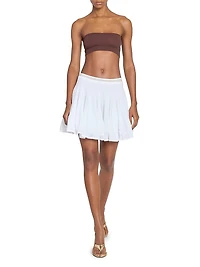 Sheer-Trim Pleated Fit & Flare Skater Miniskirt