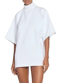 Cotton Mock Turtleneck Short-Sleeve Tunic Top