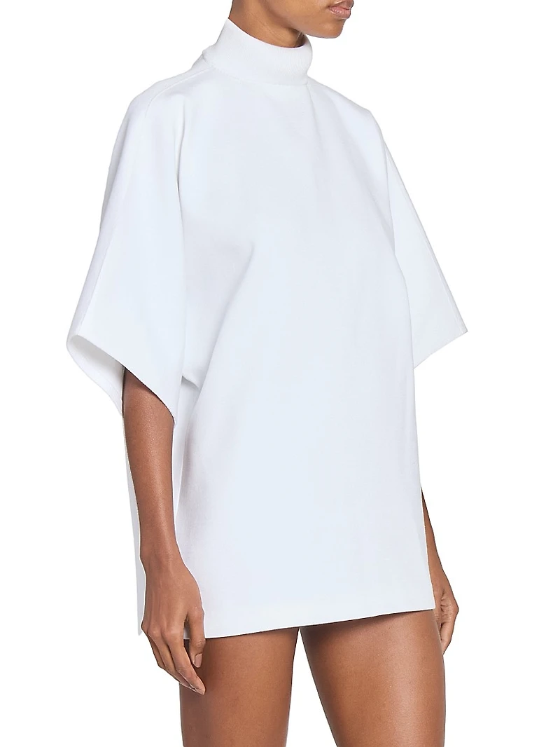 Cotton Mock Turtleneck Short-Sleeve Tunic Top