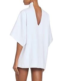 Cotton Mock Turtleneck Short-Sleeve Tunic Top