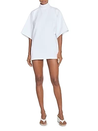 Cotton Mock Turtleneck Short-Sleeve Tunic Top