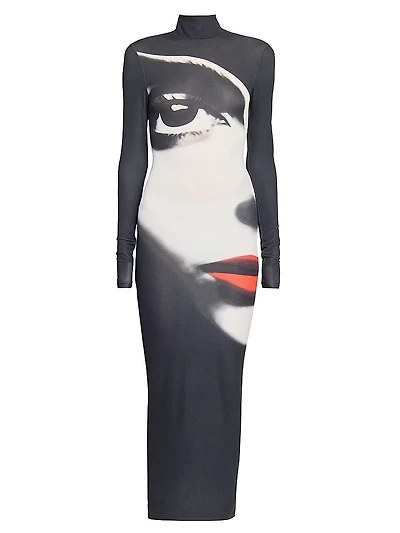 Graphic Body-Con Turtleneck Maxi Dress