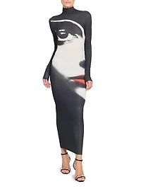 Graphic Body-Con Turtleneck Maxi Dress