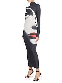 Graphic Body-Con Turtleneck Maxi Dress