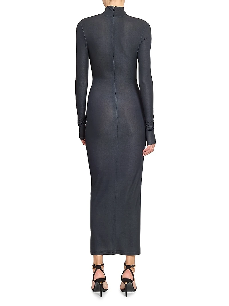 Graphic Body-Con Turtleneck Maxi Dress