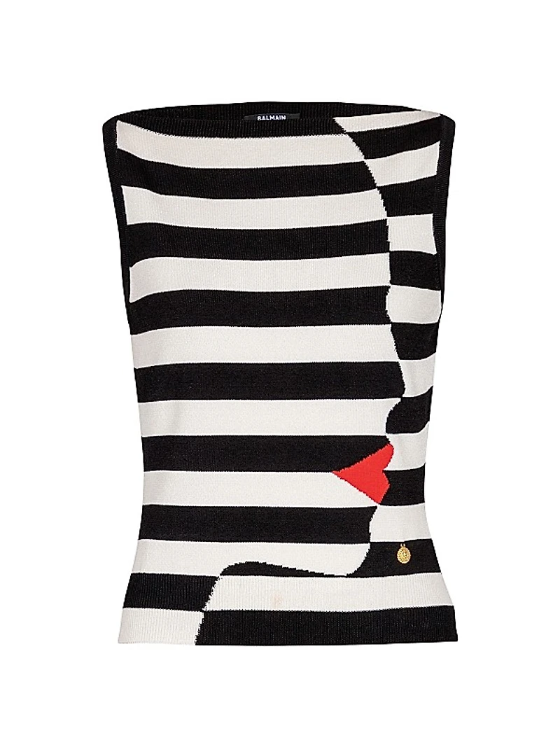 Graphic Striped Stretch-Knit Boatneck Top