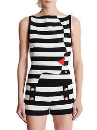 Graphic Striped Stretch-Knit Boatneck Top