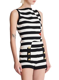 Graphic Striped Stretch-Knit Boatneck Top