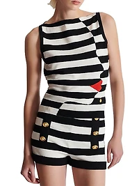 Graphic Striped Stretch-Knit Boatneck Top