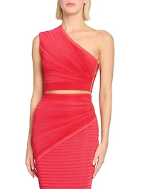 Textured Rib-Knit One-Shoulder Crop Top