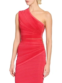 Textured Rib-Knit One-Shoulder Crop Top