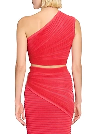 Textured Rib-Knit One-Shoulder Crop Top