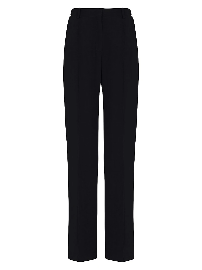 Cotton-Blend Crepe Tailored Straight-Leg Pants