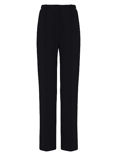 Cotton-Blend Crepe Tailored Straight-Leg Pants