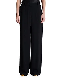 Cotton-Blend Crepe Tailored Straight-Leg Pants