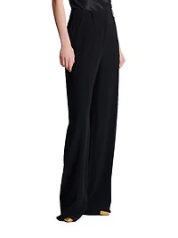 Cotton-Blend Crepe Tailored Straight-Leg Pants