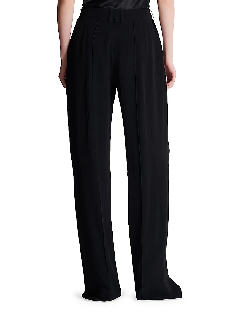 Cotton-Blend Crepe Tailored Straight-Leg Pants