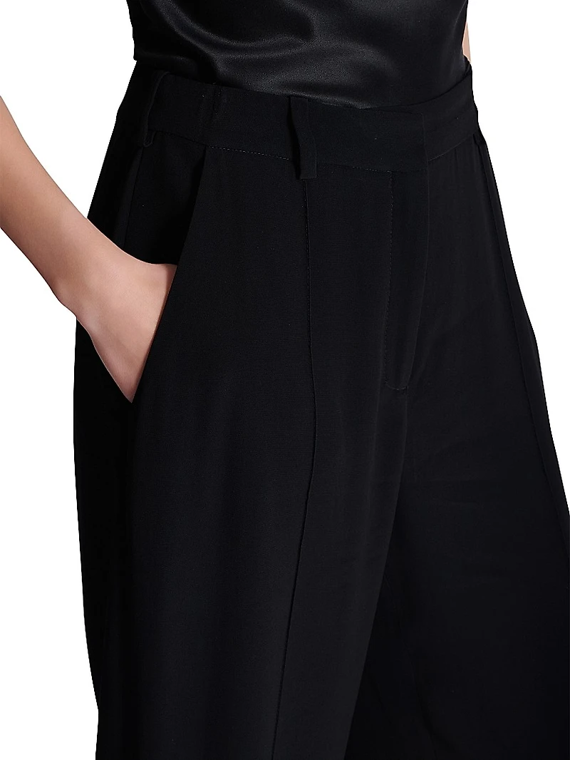 Cotton-Blend Crepe Tailored Straight-Leg Pants