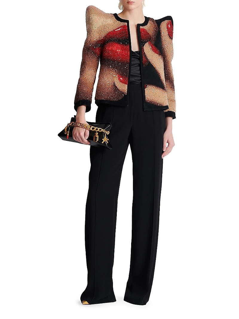 Cotton-Blend Crepe Tailored Straight-Leg Pants