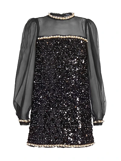 Imitation Pearl-Trimmed Sequined Shift Minidress