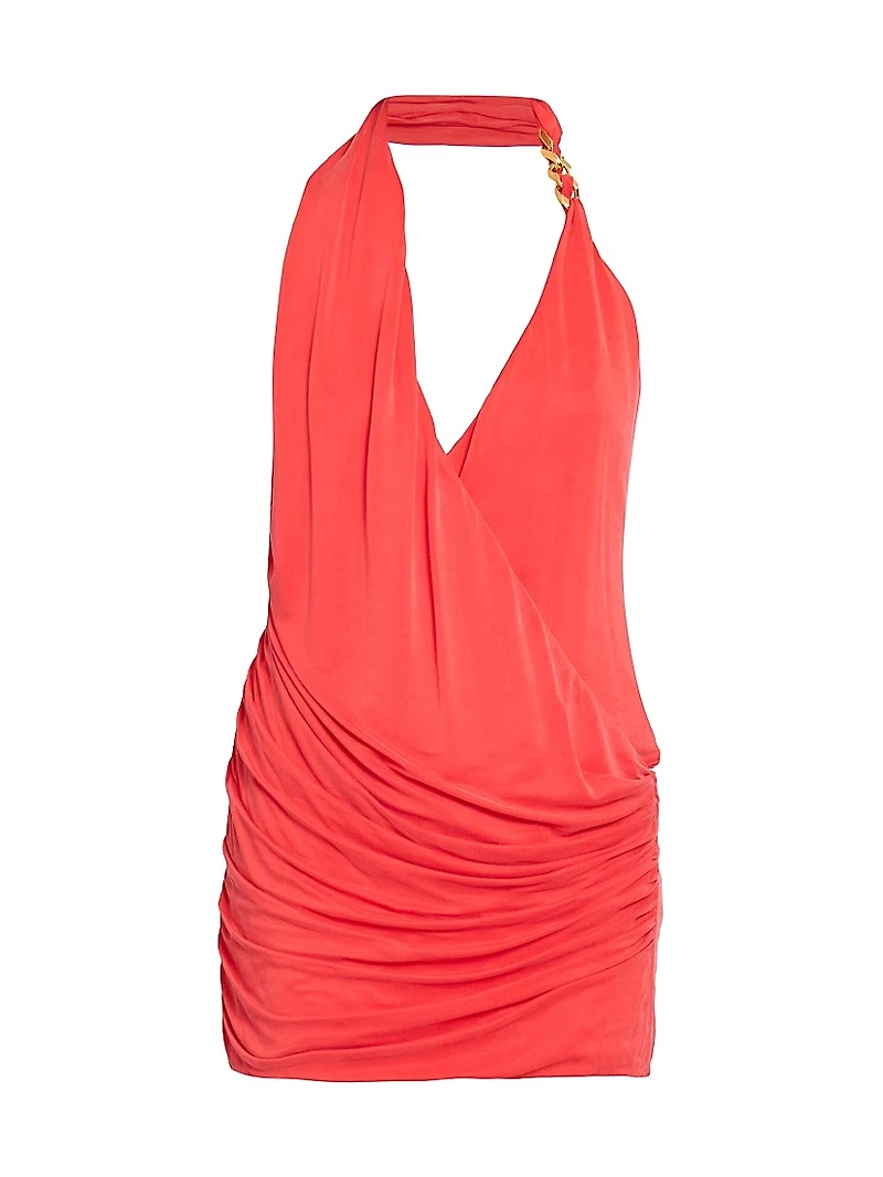 Asymmetric Plunging V-Halterneck Minidress