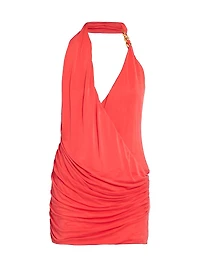 Asymmetric Plunging V-Halterneck Minidress