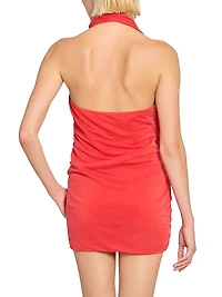 Asymmetric Plunging V-Halterneck Minidress