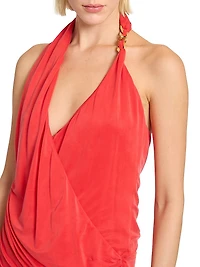 Asymmetric Plunging V-Halterneck Minidress