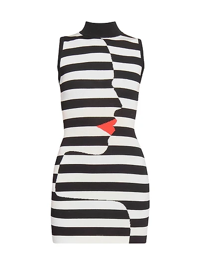 Striped Mock-Turtleneck Body-Con Minidress