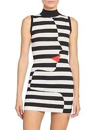 Striped Mock-Turtleneck Body-Con Minidress