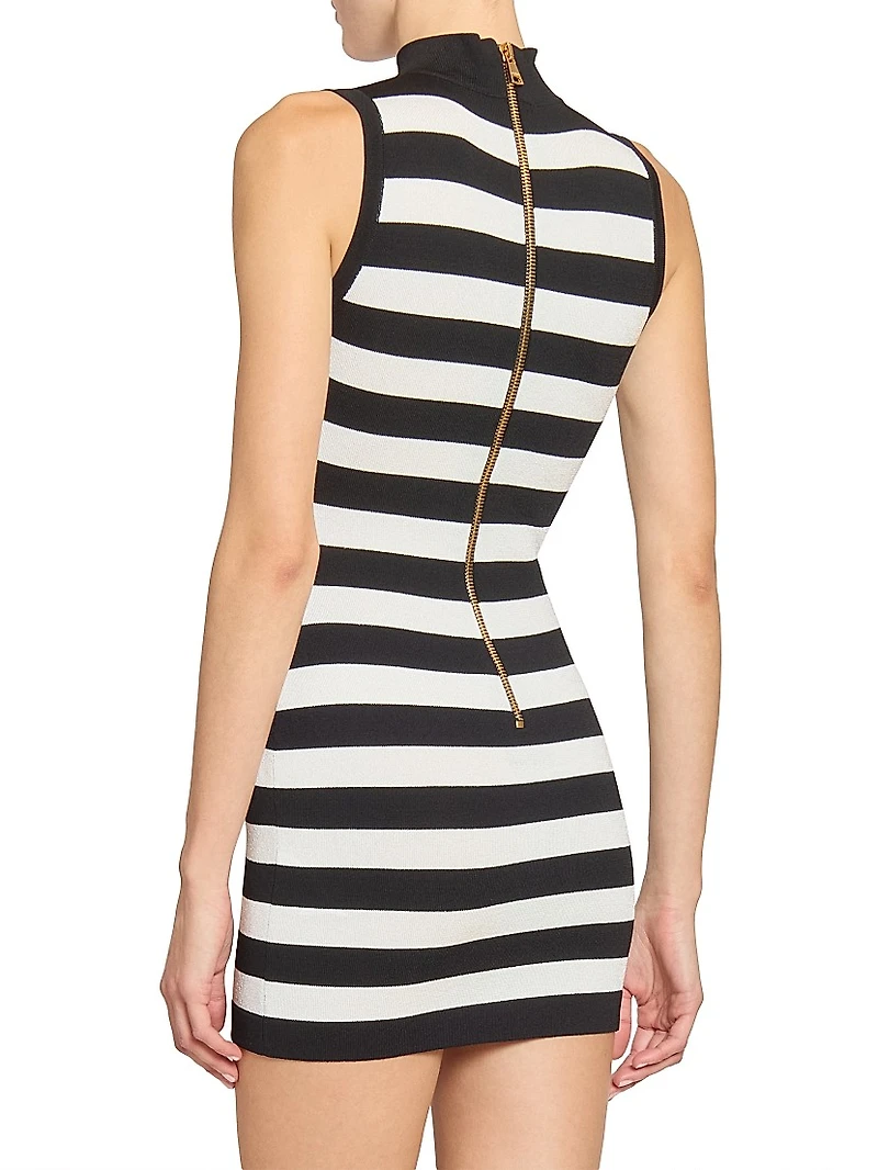 Striped Mock-Turtleneck Body-Con Minidress