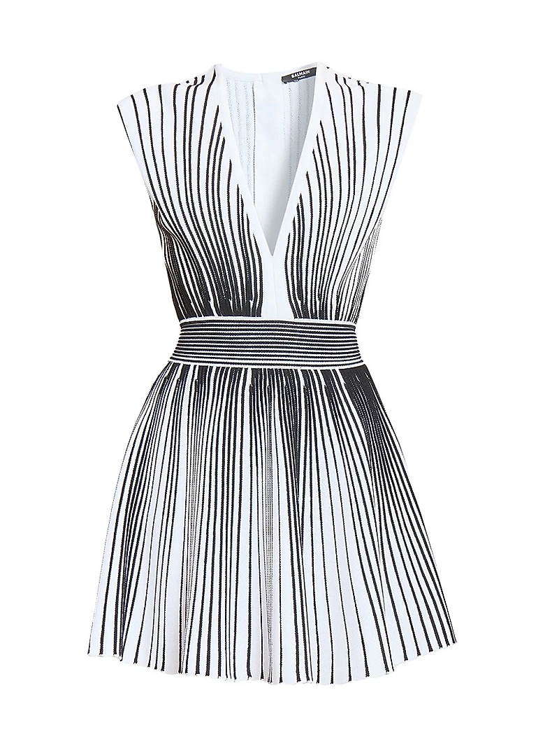 Rib-Knit Striped A-Line Minidress