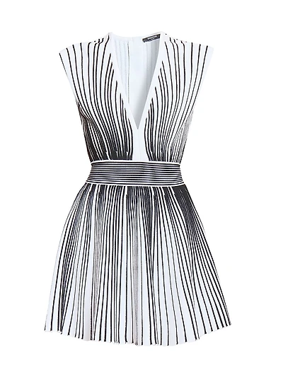 Rib-Knit Striped A-Line Minidress