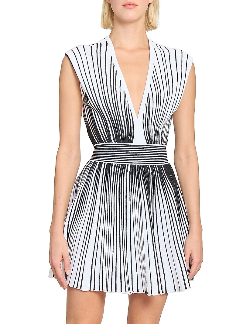 Rib-Knit Striped A-Line Minidress